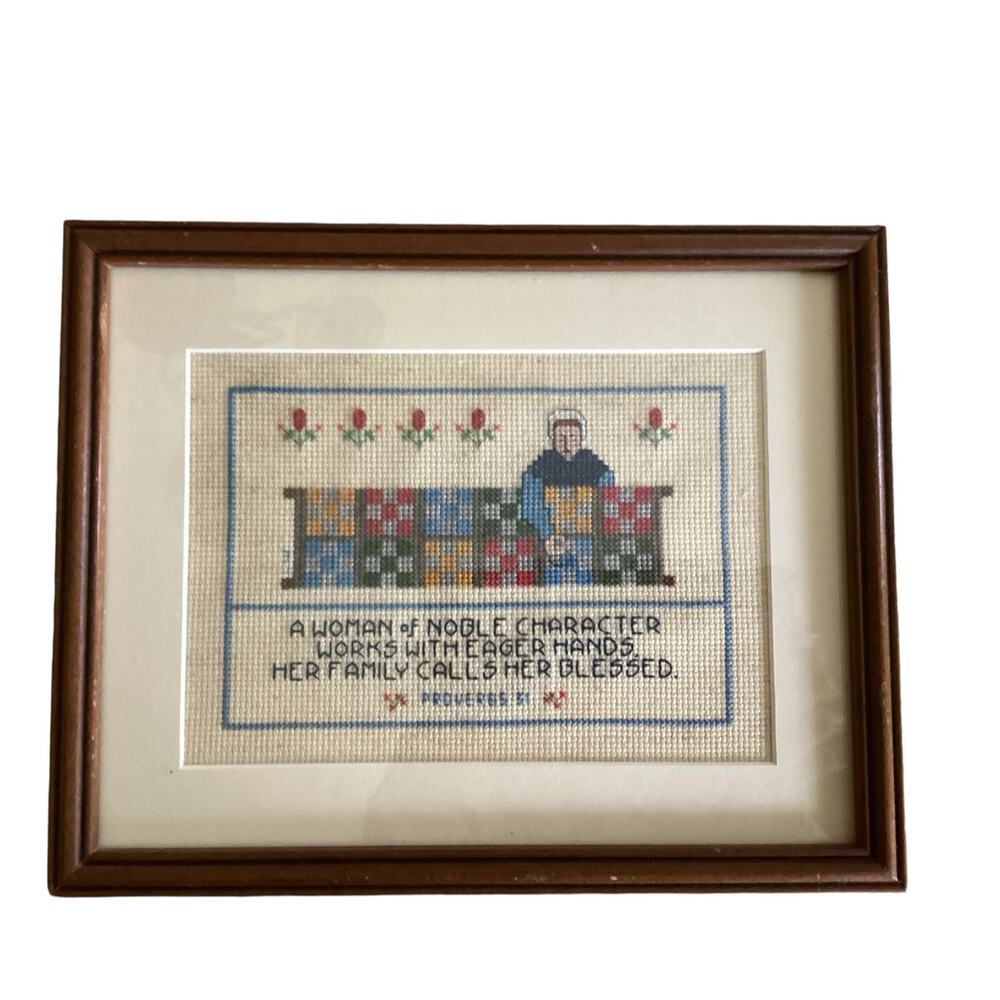Vintage Crosstitch Piece A Woman of Noble Character 11" X 9" Framed Handmade